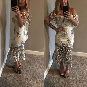 Ivory embroidered bodycon dress